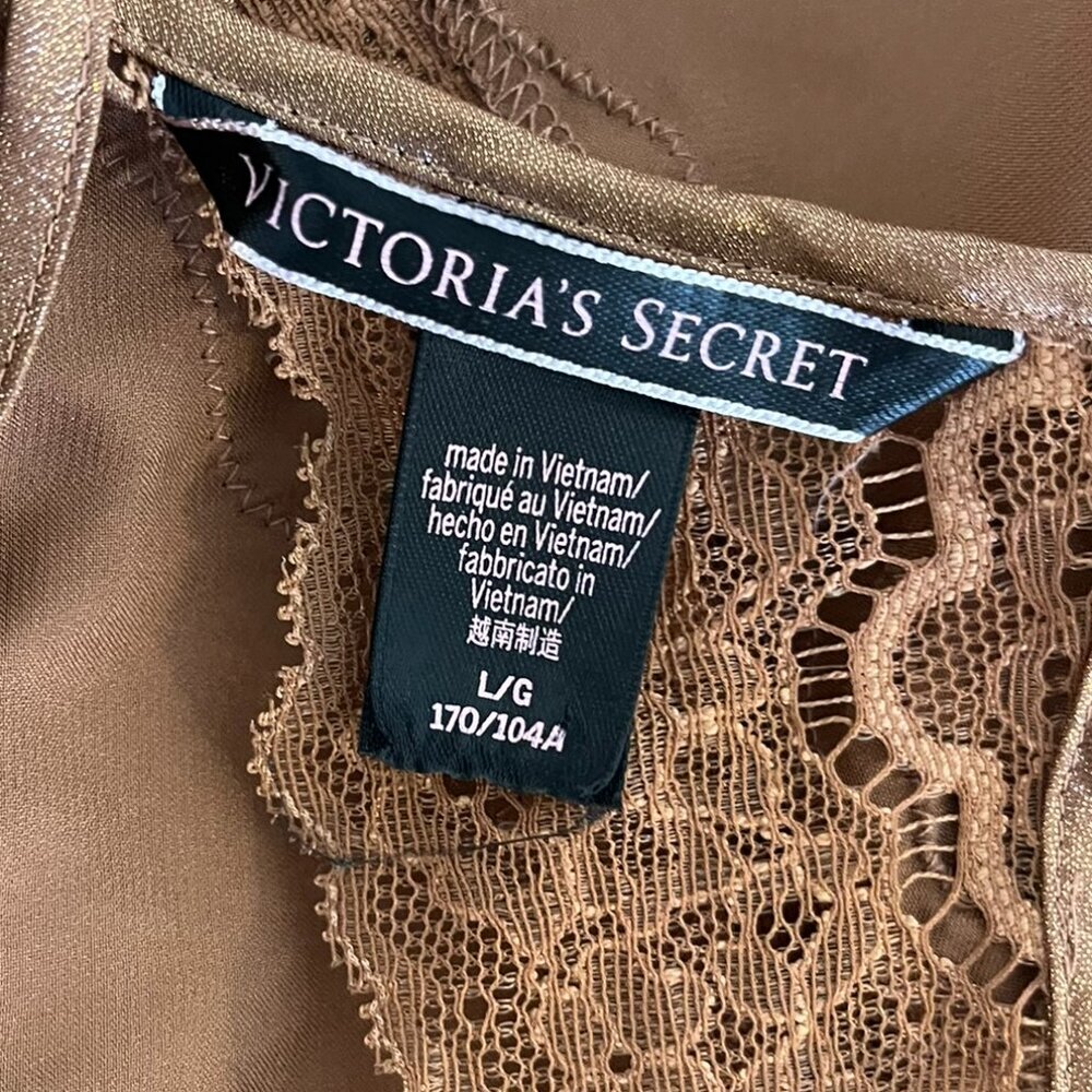 Victoria's Secret Brown Melic Satin Floral Lace Night Gown/Slip Dress Sz Lr - Picture 3 of 7